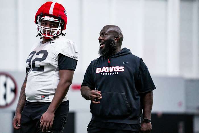 Georgia DL coach Tray Scott and freshman DL Jordan Thomas